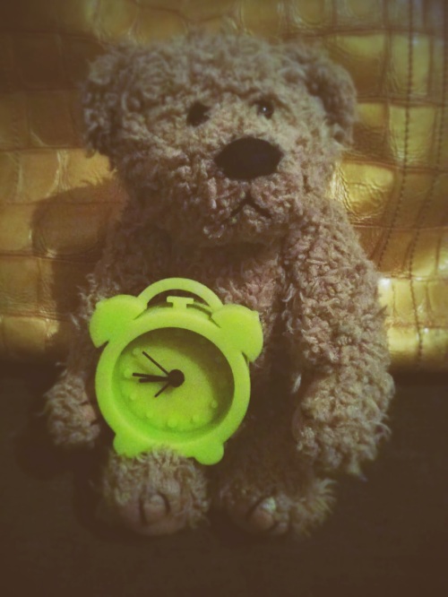 Bear holding a clock